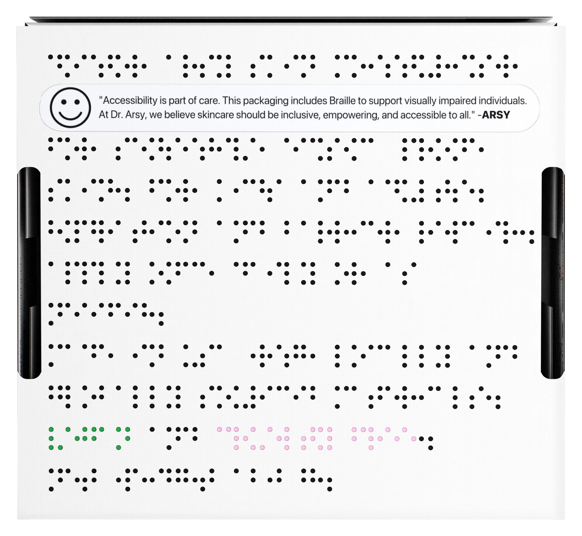 Braille panel on the Moisturizer #003 box