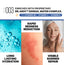 Dr. Arsy's skincare product for sensitive & eczema-prone skin hydration barrier repair of water droplets, redness on skin, and a woman touching her face.